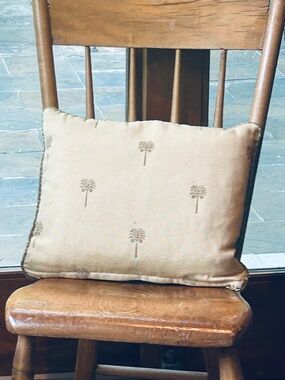 Vintage Ethan Allen Palm Trees Coconuts Embroidered Decorative Throw Pillow